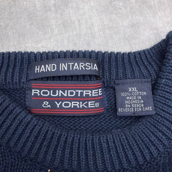 Roundtree & Yorke Sweater Men 2XLarge Blue Red Argyle Golfer Hand Intarsia VTG - Picture 3 of 9
